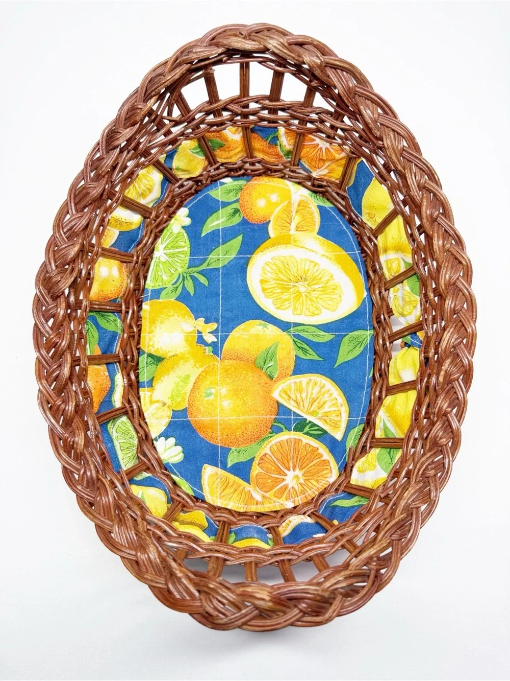 Vintage Rattan Lined Fruit Bread Baskets Lemon Orange Peach Pear